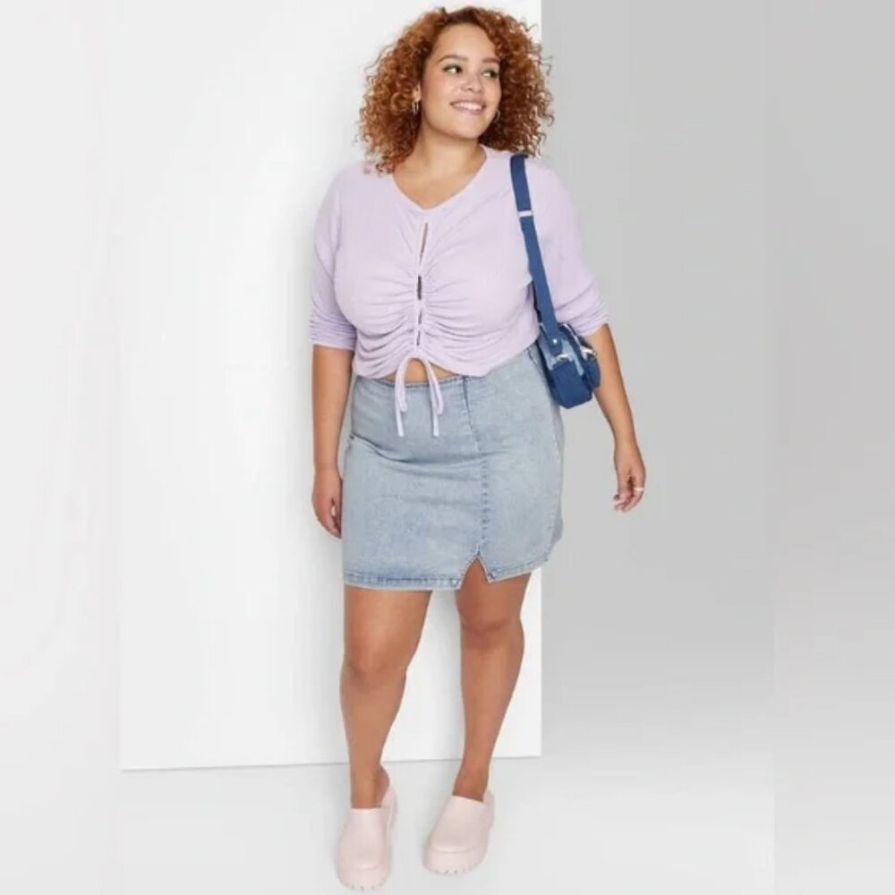 New! Women’s Notch Front Seamed Denim Mini Skirt- Wild Fable- light wash